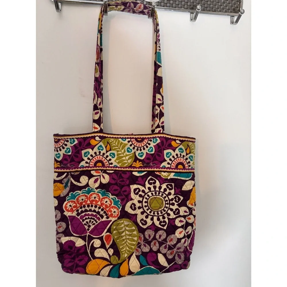 Vera Bradley Quilted Tote – Retired Purple Paisley Floral with Tortoise Toggle‎